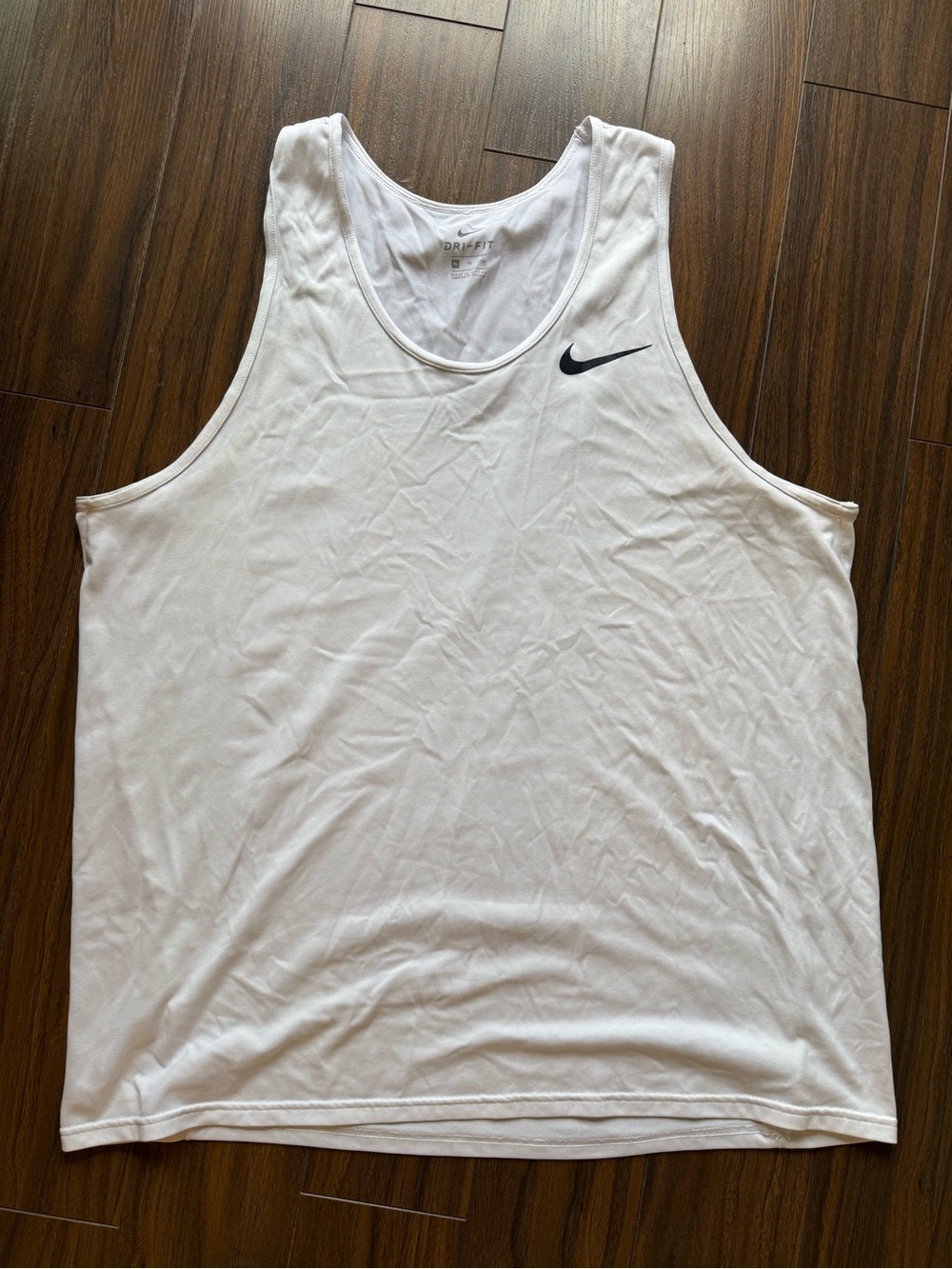 Nike White Men’s Athletic Training Tank with Black Swoosh